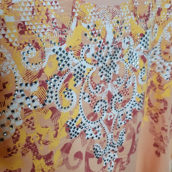 Miss Me Peach Embellished Mixed Fabric Tank Top - Picture 3 of 6